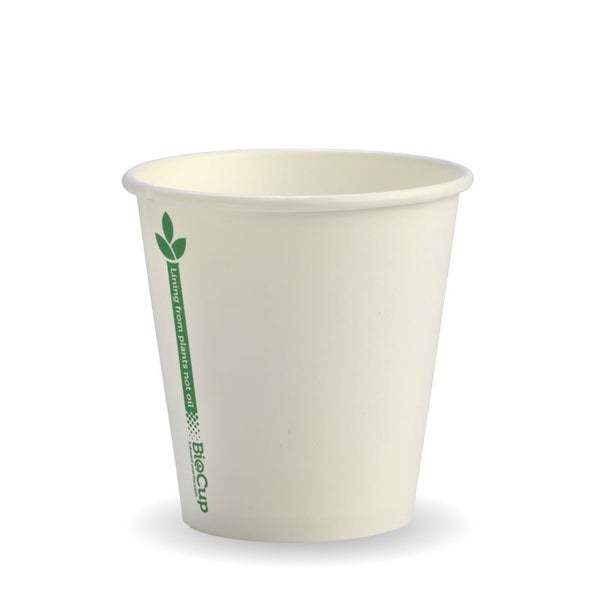 6oz Coffee Cups White Green Line (80mm) Single Wall - BioPak