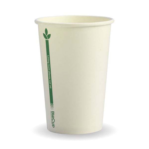 10oz Coffee Cups White Green Line (80mm) Single Wall - BioPak