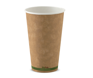 16oz Coffee Cups Kraft Green Stripe (90mm) Single Wall - BioPak