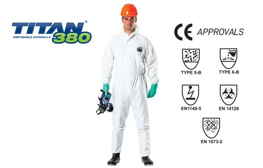 TITAN' '380' BWF Fabric, BioHazard Type 5&6 Coverall 2X-LARGE - Esko