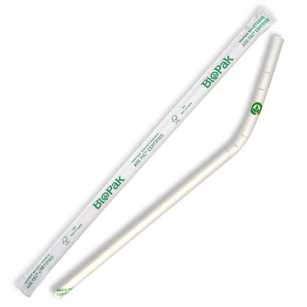 Paper Straws Bendy 6mm White Individually Wrapped - BioPak