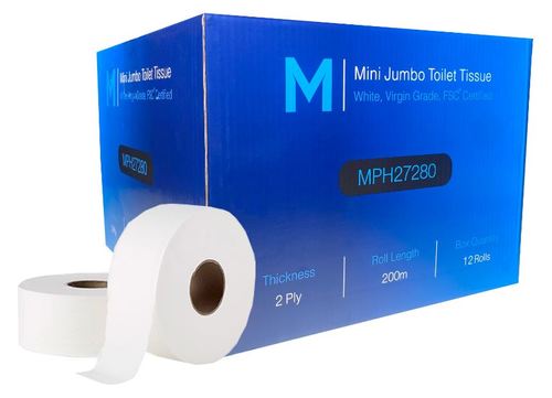 Jumbo Mini Toilet Tissue - White, 2 Ply, 200m - Matthews