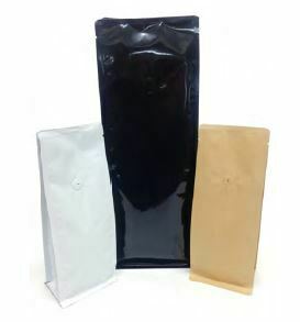 Coffee Bag 500gm Flat Bottom with Valve Black Shiny, No Zipper