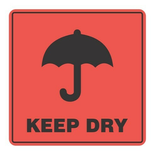 Keep Dry Handling Label - Orange/Black, 99mm x 99mm Carton 12