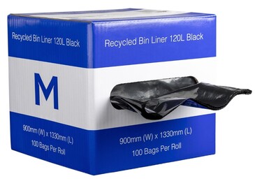 DB Recycled Bin Liner 120L - Black, 900mm x 1330mm x 35mu *Dispenser Box - Matthews