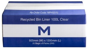 FP Recycled Bin Liner 100L - Clear, 925mm x 1200mm x 30mu  - Matthews