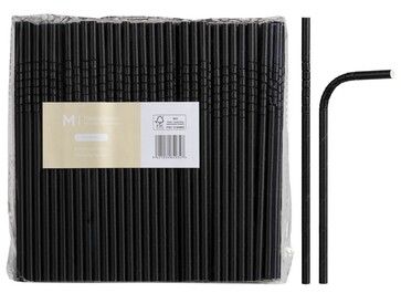 Paper Regular Flexible Straws - Black, 6mm x 200mm, 300gsm, FSC Mix'  - Matthews